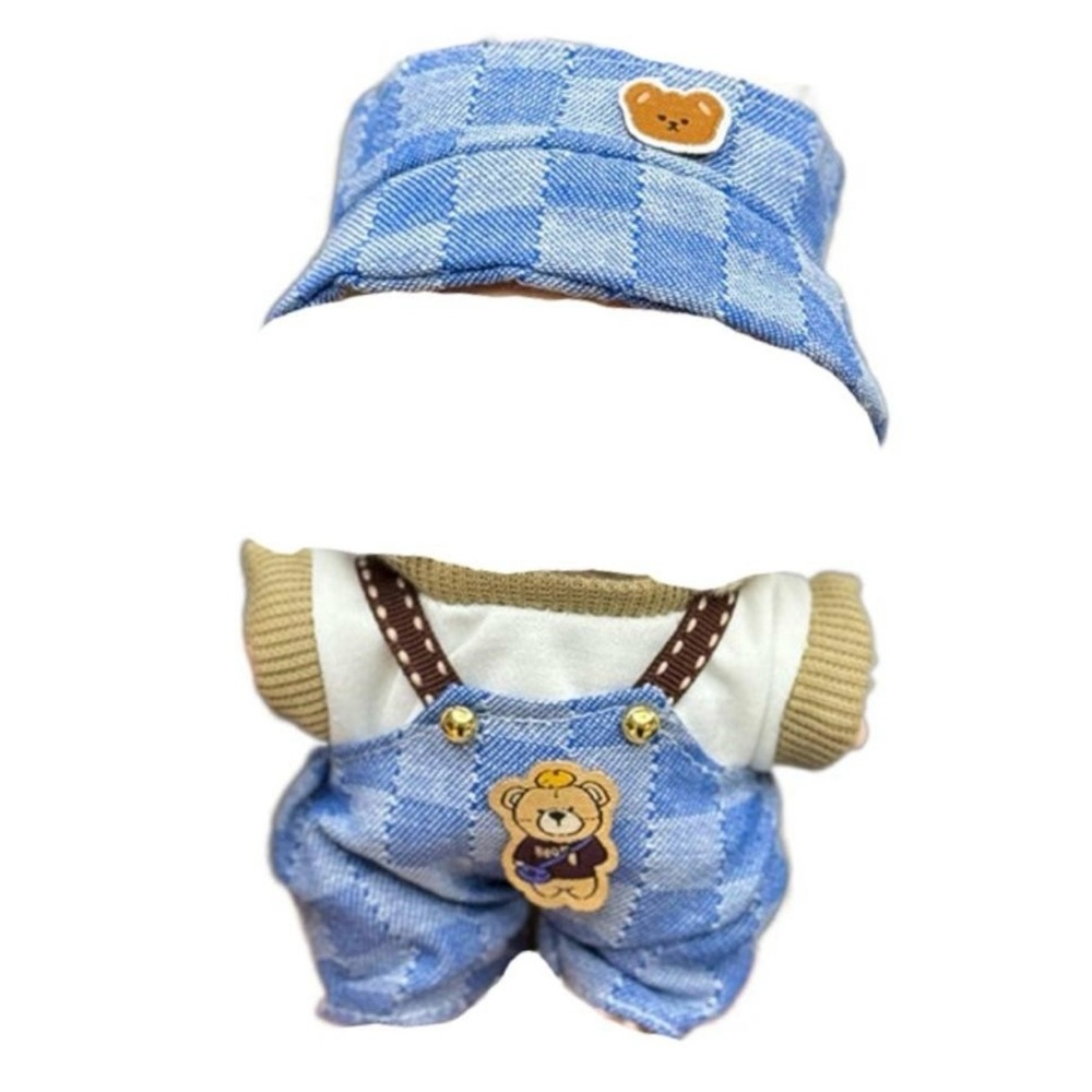*OUTFIT ONLY* Blue Checkered Bear themed Hat and Overall Set